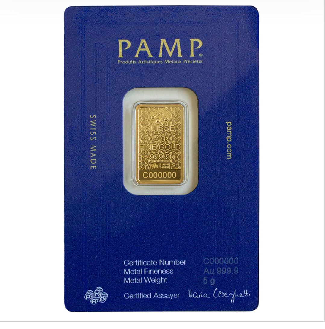 5 gram Gold Bar PAMP Suisse Arabian Horse 999.9 Fine in Assay with Pendant Frame Bundle